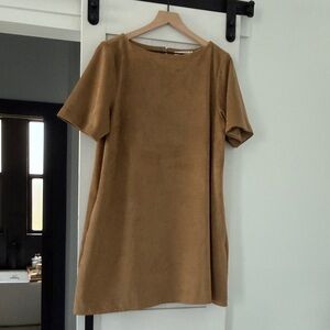 Camel Tan Faux Suede  T-shirt Mini Dress Size XL